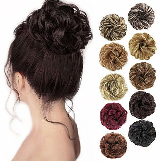 Picture of MORICA 1PCS Messy Hair Bun Hair Scrunchies Extension Curly Wavy Messy Synthetic Chignon for Women Updo Hairpiece (Dark Brown)