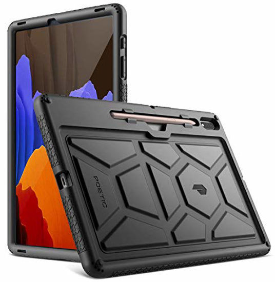 Picture of Poetic TurtleSkin Series for Samsung Galaxy Tab S7 Plus (2020 Release) / S8 Plus (2022 Release) 12.4 inch Case with S Pen Holder, Heavy Duty Shockproof Kids Friendly Protective Silicone Cover, Black