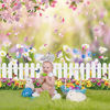 Picture of Allenjoy 5x7ft Spring Easter Garden Photography Backdrop Green Grass Lawn Pink Floral Butterfly Fence Background Baby Girl Kids Children Portrait Party Decorations Banner Photo Booth Studio Props