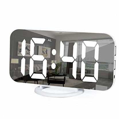 Picture of Digital Alarm Clock, 6" Large Mirror Surface LED Clocks with Dual USB Charger Ports, Auto/Custom Brightness,Easy Snooze Function, Alarm Clocks for Bedrooms Nightstand (White)