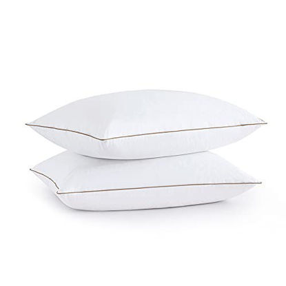 Picture of Puredown® Goose Feathers and Down Pillow, Made in The USA, Premium Medium to Firm Sleeping Pillows, Hotel Collection Pillows with Cotton Cover, 2 Pack, Queen Size, 20x30 Inches