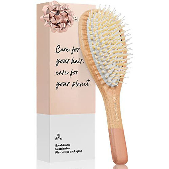 Picture of Wooden Hair Brush, Paddle Brush for Women with Soft Bristles - Sustainable Beech Detangling Hairbrush for All Hair Types by Lily England (Rose Gold)