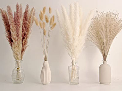 Picture of 65PCS Pampas Grass Decor, Including pompas Floral, Reed Dried Grass and Bunny Tails Dried Flowers, Natural Dried Pampas Grass Bouquet for Boho Decor Wedding, Home Decoration