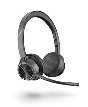 Picture of Poly (Plantronics + Polycom) Voyager 4320 UC Wireless Headset (Plantronics)-Headphones with Boom Mic-Connect to PC/Mac via USB-A Bluetooth Adapter,Cell Phone via Bluetooth,Black,218475-02