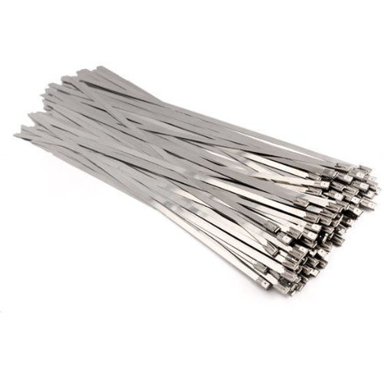 Picture of Vktech 100pcs Stainless Steel Exhaust Wrap Coated Locking Cable Zip Ties (11.8 Inch)