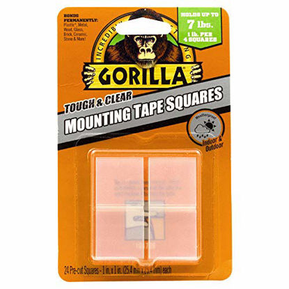 Picture of Gorilla Tough & Clear Double Sided Mounting Tape Squares, 24 1" Pre-Cut Squares, Clear, (Pack of 1)