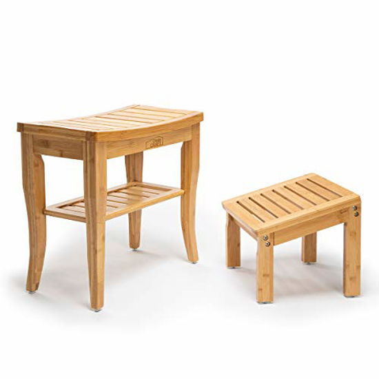 GetUSCart OasisCraft Bamboo Shower Bench Chair with Foot Stool