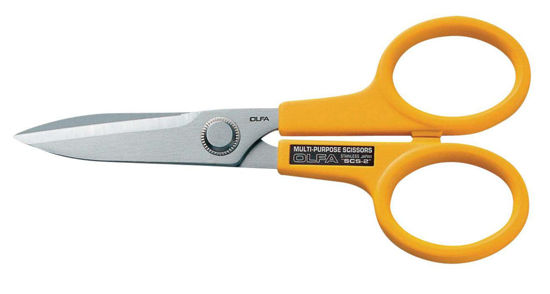 Picture of OLFA 5" Serrated Edge Stainless Steel Scissors (SCS-1) - 5 Inch Multi-Purpose Heavy Duty Scissors w/ Sharp Blades & Comfort Grip for Home, Office, Fabric, Sewing, Kitchen, Industrial Materials