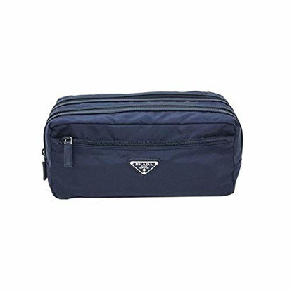 Picture of Prada Men's Navy Tessuto Nylon Saffiano Leather Trim Double Zip Necessaire Dopp Toiletry Bag 2NA030