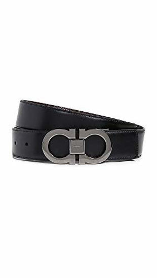 Salvatore Ferragamo Men's Black Buckle Reversible Leather Belt - 34 / Nero
