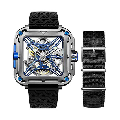 Picture of CIGA Design Men's Automatic Watch, X Series SUV Skeleton Mechanical Analog Wristwatch with Silicone and Nylon Strap Sapphire Crystal Mirror (Titanium Blue)