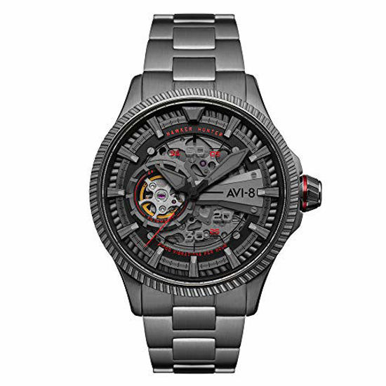 Picture of AVI-8 Men's Hawker Hunter Avon Automatic Black Arrows with Gun-Tone Solid Stainless Steel Bracelet Watch 44mm - AV-4078-33