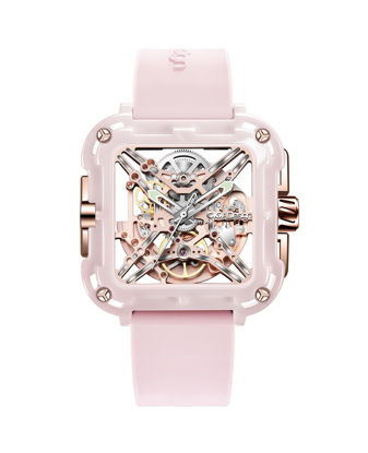 Picture of CIGA Design Watches for Womens Mechanical Automatic X Series - Machina Fashion Wild Wrist Accessories Sapphire Crystal Analog Skeleton Watches with Silicone and Nylon Strap (Pink - Iron Box Version)