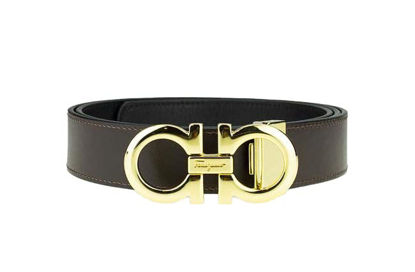 Picture of SALVATORE FERRAGAMO Ajustable & Reversible Gancini Belt, Gold Buckle…