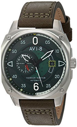 Picture of AVI-8 Men's 'Hawker Hunter' Japanese Automatic Stainless Steel and Leather Aviator Watch, Color:Green (Model: AV-4043-02)