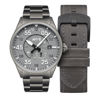 Picture of Men's Spitfire Type 300 Automatic Gunmetal Grey with Gun-Tone Solid Stainless Steel Bracelet and Grey Genuine Leather Strap Watch 42mm - AV-4073-44