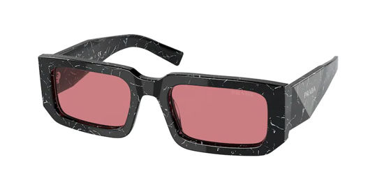 Black Thick Acetate Rectangle Tinted Sunglasses with Red Sunwear Lenses -  1537