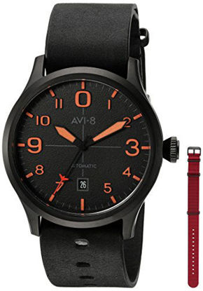 Picture of AVI-8 Men's 'Flyboy' Japanese Automatic Stainless Steel and Leather Aviator Watch, Color:Black (Model: AV-4021-0E)