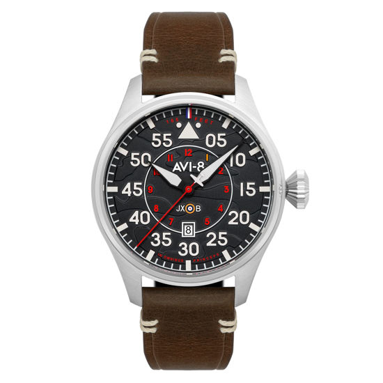 Picture of AVI-8 Mens 46mm Hawker Hurricane Clowes Automatic Wittering Pilot Watch with Genuine Leather Strap AV-4097-01