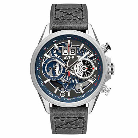 0958238 avi 8 mens 45mm hawker harrier matador chronograph marine grey japanese quartz pilot watch with genu 550