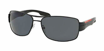 Picture of Prada PS53NS 1BO5Z1 65M Demi-Shiny Black/Grey Polarized Rectangle Sunglasses For Men+FREE Complimentary Eyewear Care Kit