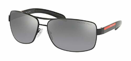 Picture of Prada PS54IS 1AB2F2 65M Black/Grey Mirror Silver Gradient Polarized Rectangle Sunglasses For Men+FREE Complimentary Eyewear Care Kit