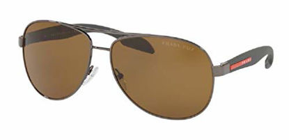 Picture of Prada PS53PS LIFESTYLE 5AV5Y1 62M Gunmetal/Brown Polarized Pilot Sunglasses For Men+FREE Complimentary Eyewear Care Kit