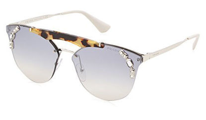 Picture of Prada Women's Crystal Ornate Aviator Sunglasses, Silver Havana/Blue Silver, One Size