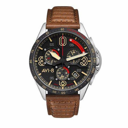 Picture of Men's P-51 Mustang Blakeslee Chronograph Bronze Oak with Brown Genuine Leather Strap Watch 43mm - AV-4077-02