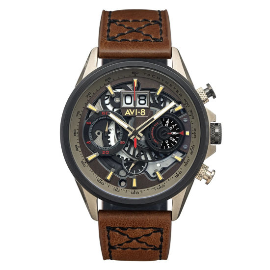 Picture of AVI-8 Men's Hawker Harrier Matador Japanese Quartz Chronograph Desert Brown 45mm Watch with Brown Genuine Leather Strap - AV-4065-06