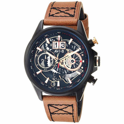 Picture of AVI-8 Mens 45mm Hawker Harrier Matador Chronograph Bronze Carbon Japanese Quartz Pilot Watch with Genuine Leather Strap AV-4065-03