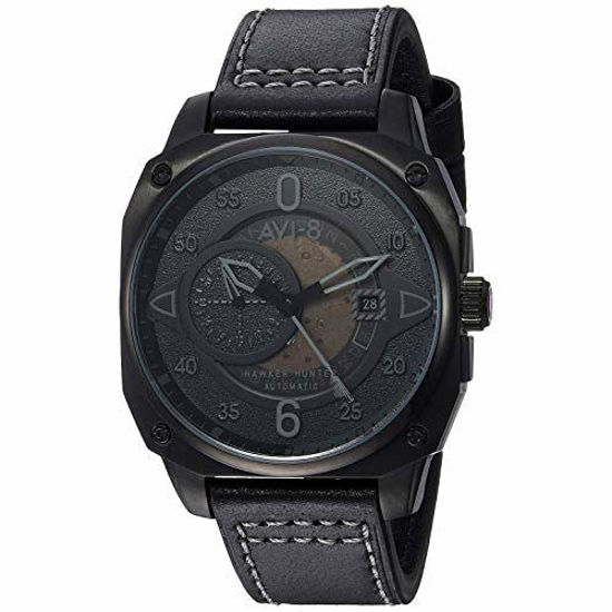 Picture of AVI-8 Men's Hawker Hunter Stainless Steel Japanese-Quartz Aviator Watch with Leather Calfskin Strap, Black, 22 (Model: AV-4043-04)