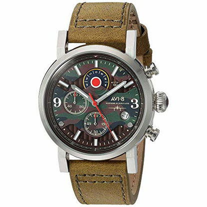 Picture of AVI-8 Men's 'Hawker Hurricane' Quartz Stainless Steel and Leather Aviator Watch, Color:Green (Model: AV-4041-06)