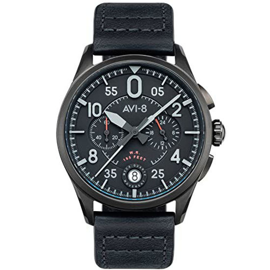 Picture of AVI-8 Spitfire AV-4089-03 Lock Slate Black Japanese Meca-Quartz Chronograph Watch | Stainless Steel/Black