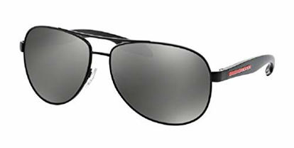 Picture of Prada PS53PS LIFESTYLE 1BO7W1 62M Black Demi Shiny/Grey Mirror Silver Pilot Sunglasses For Men+FREE Complimentary Eyewear Care Kit