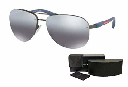 Picture of Prada PS56MS DG12F2 65M Gunmetal Rubber/Grey Mirror Gradient Silver Polarized Pilot Sunglasses For Men For Women+FREE Complimentary Eyewear Care Kit