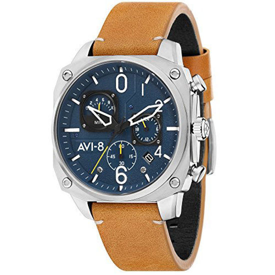 Picture of AVI-8 Men's Hawker Hunter Stainless Steel Japanese-Quartz Leather Strap, Brown, 21.25 Casual Watch (Model: AV-4052-07)