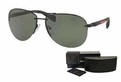 Picture of Prada PS56MS DG05X1 62M Black Rubber/Green Polarized Pilot Sunglasses For Men For Women+FREE Complimentary Eyewear Care Kit