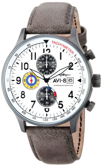 Picture of AVI-8 Men's Hawker Hurricane 42mm Brown Leather Band Steel Case Quartz White Dial Analog Watch AV-4011-01