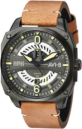 Picture of AVI-8 Men's Hawker Hunter Stainless Steel Japanese-Quartz Aviator Watch with Leather Strap, Brown, 21.5 (Model: AV-4057-04)