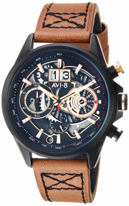 Picture of AVI-8 Men's Matador Stainless Steel Japanese-Quartz Aviator Watch with Leather Strap, Brown, 21.8 (Model: AV-4065-03)