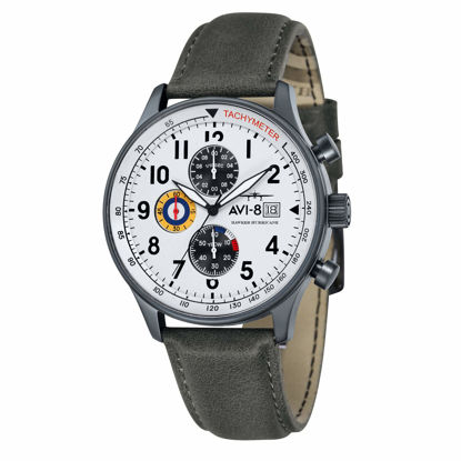 Picture of Men's Hawker Hurricane Classic Chronograph Ivory Grayscale with Grey Genuine Leather Strap Watch 42mm - AV-4011-0B