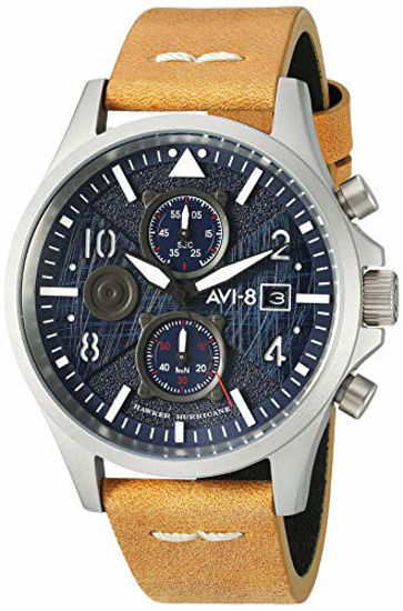 Picture of AVI-8 Men's Hawker Hurricane-Bulman Stainless Steel Japanese-Quartz Aviator Watch with Leather Strap, Brown, 20.5 (Model: AV-4068-02)