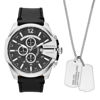 Picture of Diesel Men's 51mm Mega Chief Quartz Stainless Steel and Leather Chronograph Watch & Necklace Gift Set, Color: Silver, Black (Model: DZ4559)