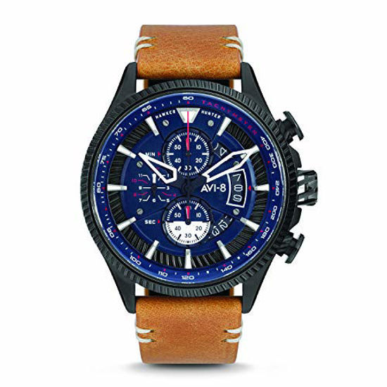 Picture of AVI-8 Men's Hawker Hunter Avon Chronograph Carbon Navy with Tan Genuine Leather Strap Watch 45mm - AV-4064-01