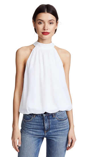 Picture of Alice + Olivia Women's Maris Gathered Halter Top, White, XL