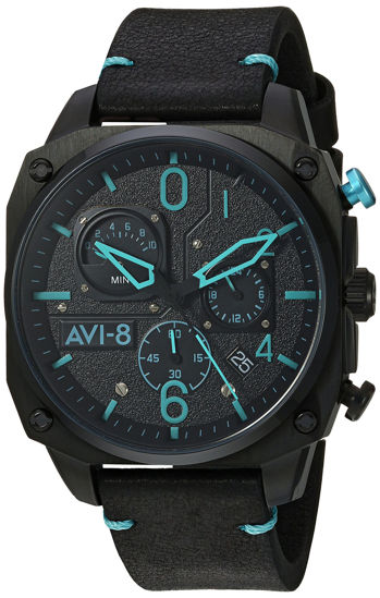 Picture of AVI-8 Mens 45mm Hawker Hunter Retrograde Chronograph Blue Diamond Japanese Quartz Pilot Watch with Leather Strap AV-4052-05