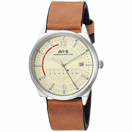 Picture of AVI-8 Men's Hawker Hurricane Stainless Steel Japanese-Quartz Watch with Leather Calfskin Strap, Brown (Model: AV-4044-08)