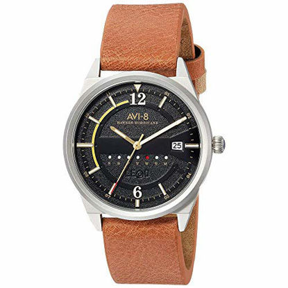 Picture of AVI-8 Men's Hawker Hurricane Stainless Steel Japanese-Quartz Watch with Leather Calfskin Strap, Brown (Model: AV-4044-07)