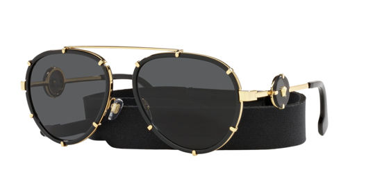 Picture of Versace VE 2232 143887 Black Metal Aviator Sunglasses Grey Lens